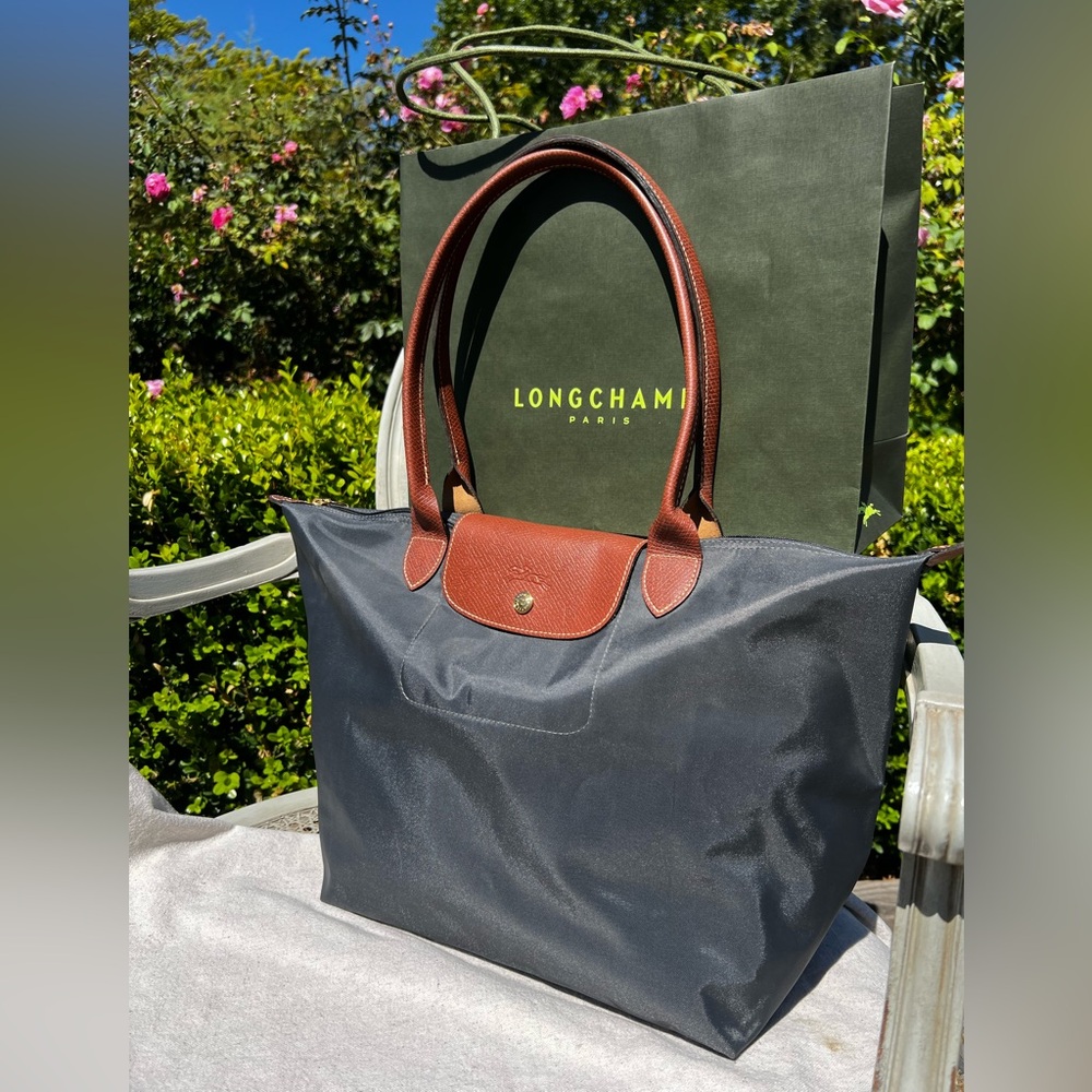 🙌🏻 NEW LongChamp Paris LePilage!Tote inFrench Gray BluNylon soldout color! SzMED